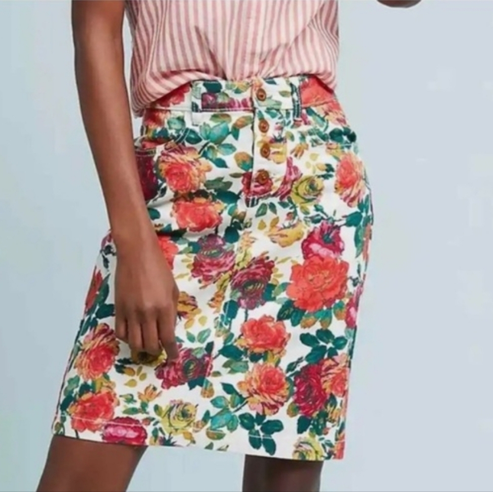Anthropologie Maeve Floral Pencil Skirt 0